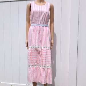 Lilly Pulitzer Pink and White Midi Dress Size 10 100cotton